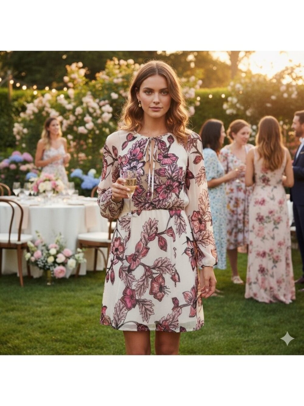 For Love And Lemons Pink and Cream Long Sleeve shirt floral  Dress